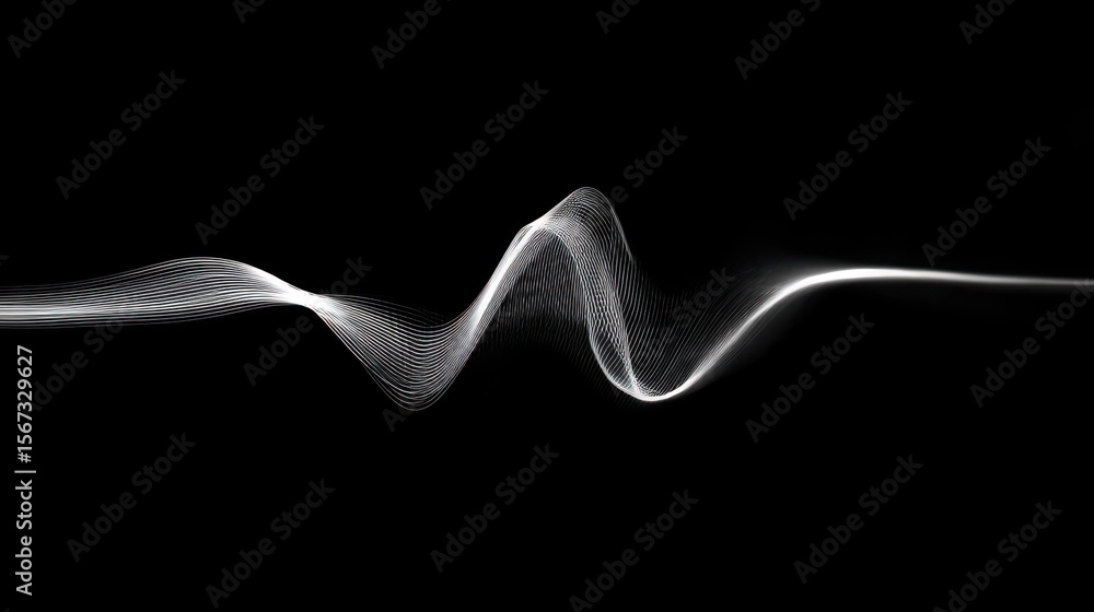 Poster Minimalist single white waveform line oscillating smoothly on a clean black background.