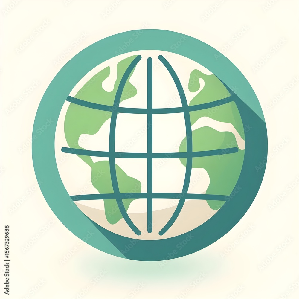 Poster icon of earth in clean vector style showing continents and oceans in simple form on soft white backg