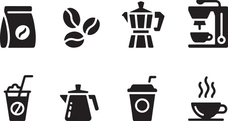 Vector Coffee Shop Icons:  Brewing Equipment and Drinks Set