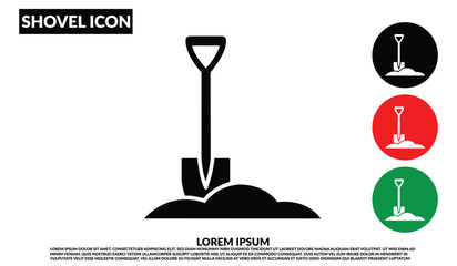 Shovel icon vector, Black silhouette shovel in soil, Construction tool sign
