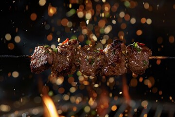 High Definition View of Grilled Meat on Skewer a Gourmet Meal