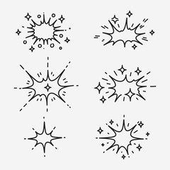 A set of different types of explosions or sparks.
