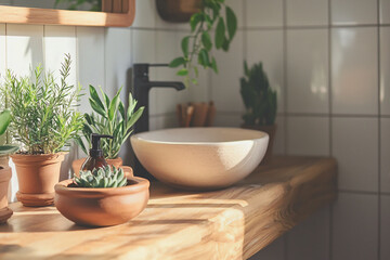 Modern Bathroom Decor with Plants and Elegant Sink Design