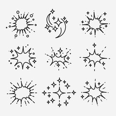 A set of different types of explosions or sparks.