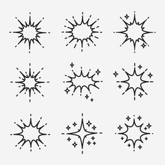 A set of different types of explosions or sparks.