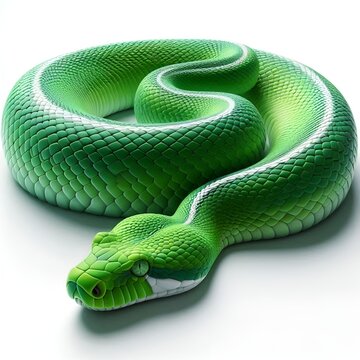 green snake on white background