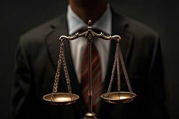 Scales of Justice with Businessman in Background, Symbolizing Legal and Corporate Balance