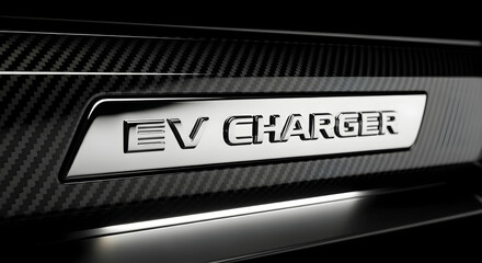 Fototapeta premium Electric Vehicle Charger Detail With Carbon Fiber Design Close Up