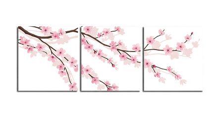 Beautiful minimalist cherry blossom artwork on white background for home decor or print