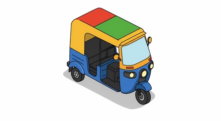 Isometric Colorful Auto Rickshaw on White Background