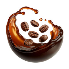 Obraz premium Aromatic coffee beans with liquid coffee splash drink beverage caffeine isolated on transparent background