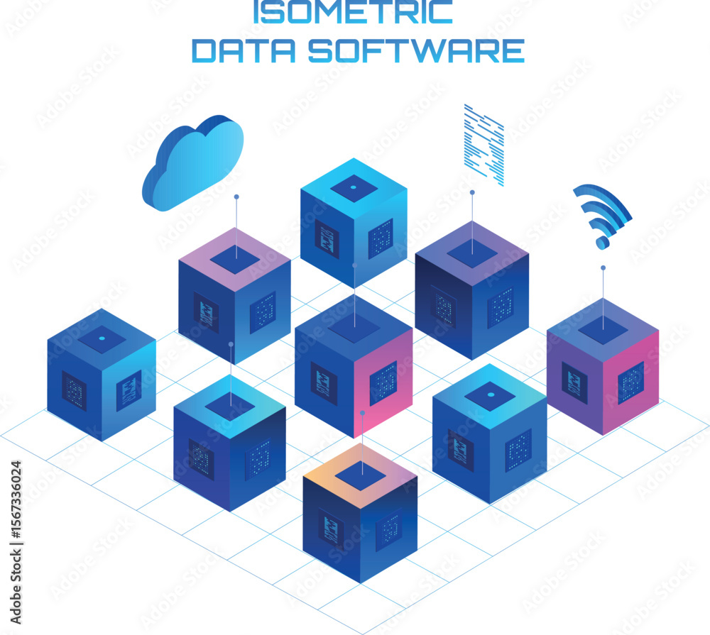 Aufkleber isometric data software cubes. server. 3d vector set of big data center server. isometric design for