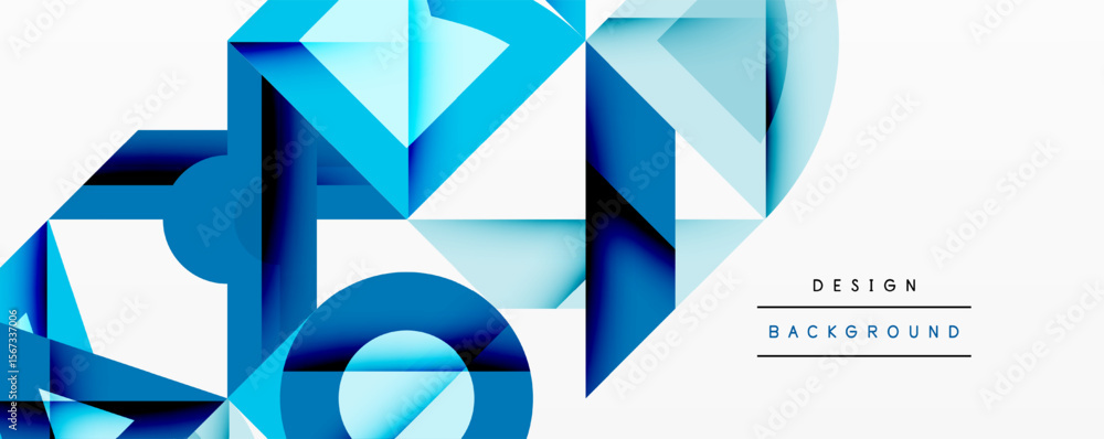 Poster Abstract geometric shapes, blue tones, modern design. Clean background creates dynamic visual impact. Minimalist aesthetic.