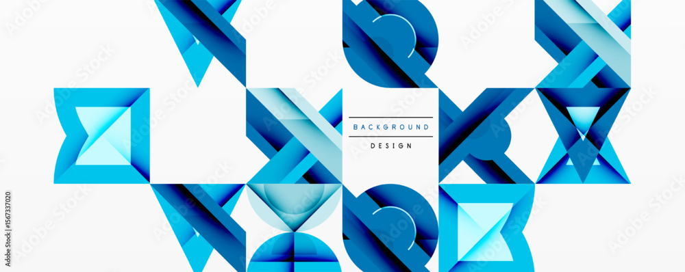Poster Abstract geometric pattern. Blue shades create dynamic composition. Modern design elements suggest technology, innovation. Clean lines, crisp shapes.