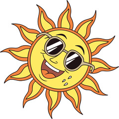 Cartoon Sun with Sunglasses Smiling and Drooling Isolated on White Background