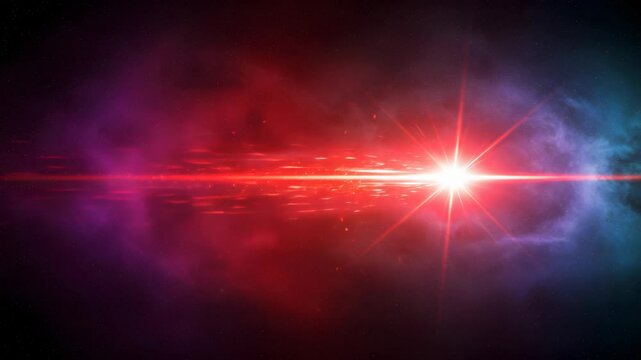 Radiant Star Emitting Light with Blue and Red Nebula in Deep Space Horizontal Flare Abstract Background for Adobe Stock