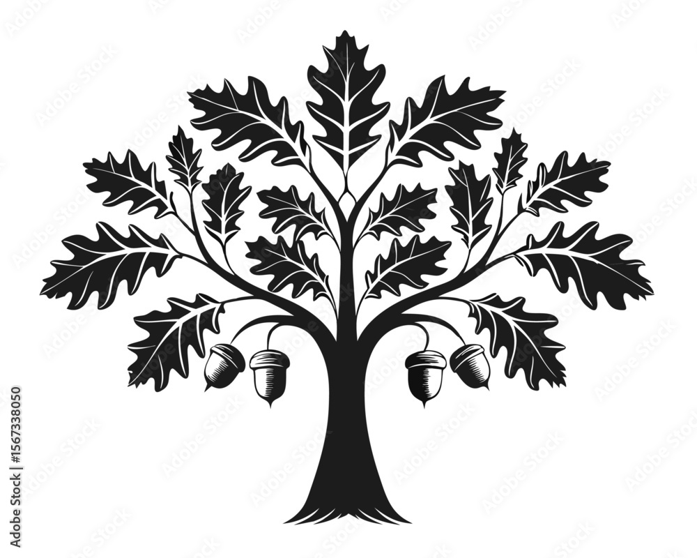 Fototapete a stylized graphic representation of a mature oak tree featuring a robust trunk and a full canopy of