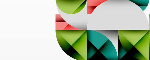 Fototapeta premium Abstract geometric shapes form bird silhouette. Green, red, teal hues dominate composition. Minimalist design evokes nature, simplicity.