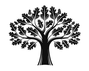 Obraz premium A stylized minimalist graphic representation of a mature oak tree featuring a robust trunk and a full canopy rendered in a clean modern design suitable for various applications and branding