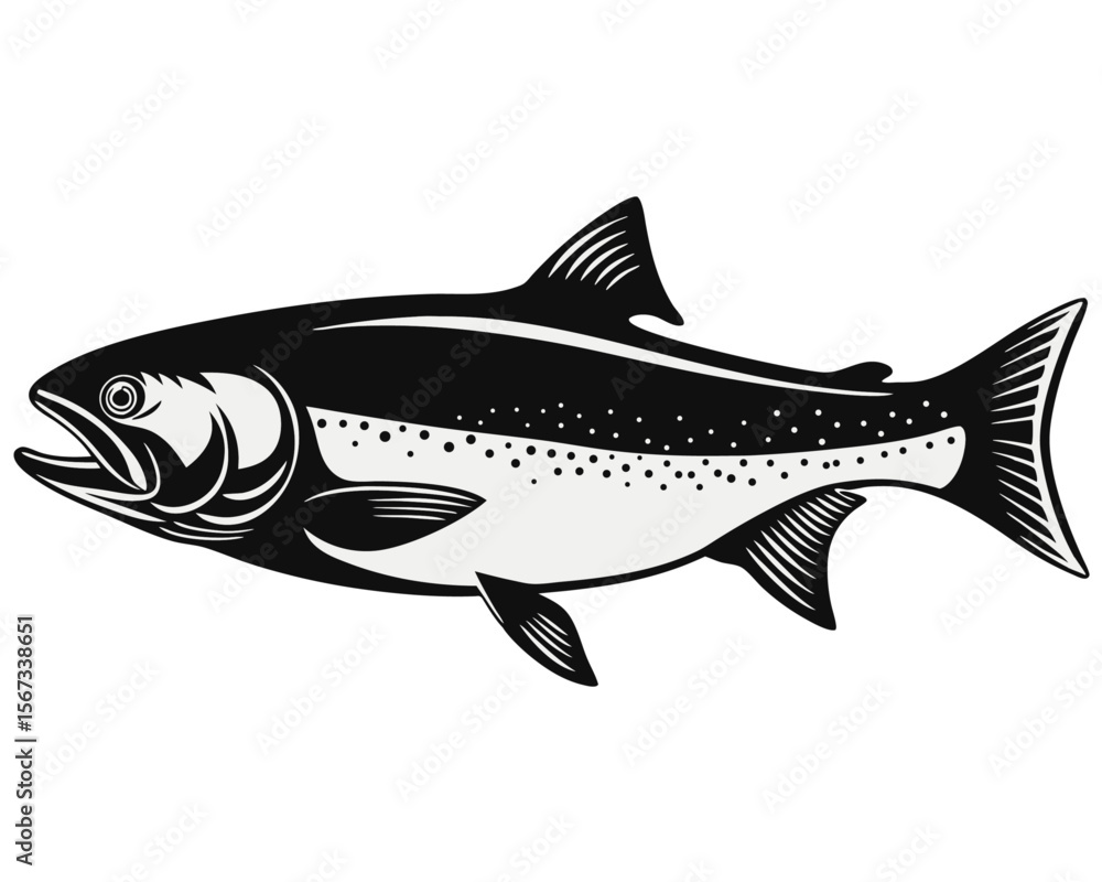 Poster artistic rendering of a vibrant salmon fish showcasing its distinctive markings and aquatic form pre
