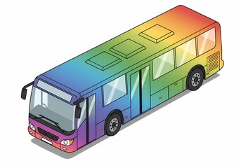Isometric Rainbow Bus Colorful Public Transport Vehicle Icon