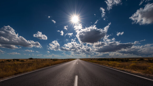 Road disappearing into horizon under July sun