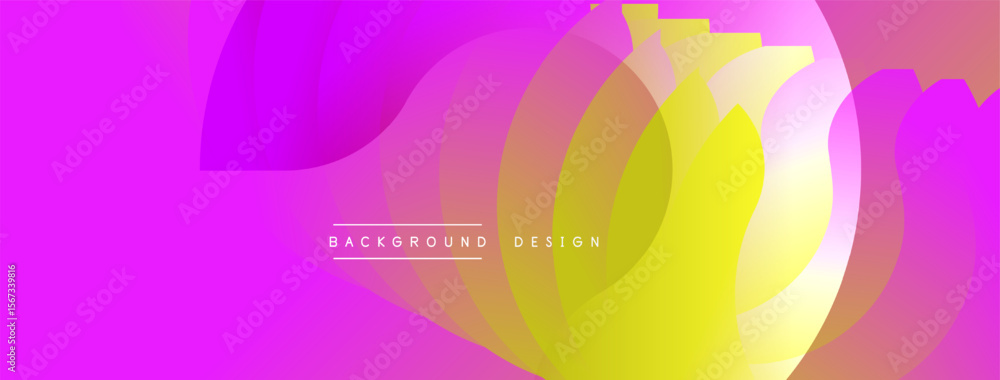 Poster abstract vibrant design. overlapping shapes create dynamic flow. pink, yellow hues dominate composit