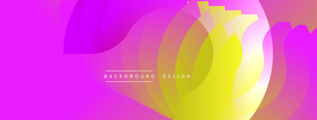 Abstract vibrant design. Overlapping shapes create dynamic flow. Pink, yellow hues dominate composition. Modern aesthetic.