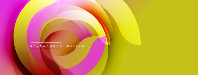 Dynamic abstract design. Bright layers create swirling effect. Yellow, pink, orange hues dominate composition. Modern graphic element.