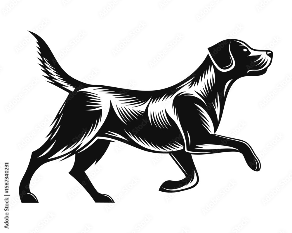 Poster dynamic black silhouette of a canine in motion capturing the essence of a dog running with energetic