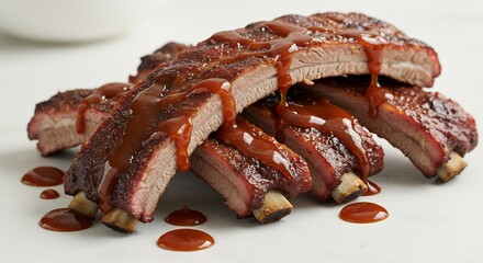 甘辛BBQソース輝く、食欲そそるスペアリブ. AI Generated