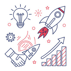 Business growth and innovation concept with rocket and handshake