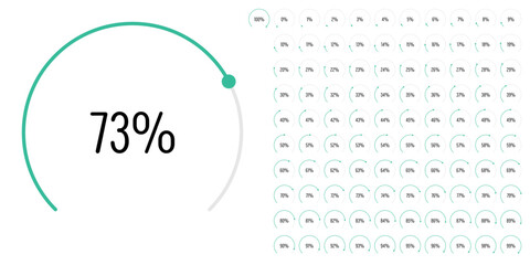 Set of circular sector arc percentage diagrams meters progress bar from 0 to 100 ready-to-use for web design, user interface UI or infographic - indicator with green
