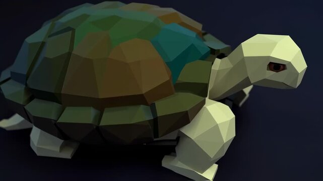 Geometric turtle illustration featuring a low poly design on a solid black background