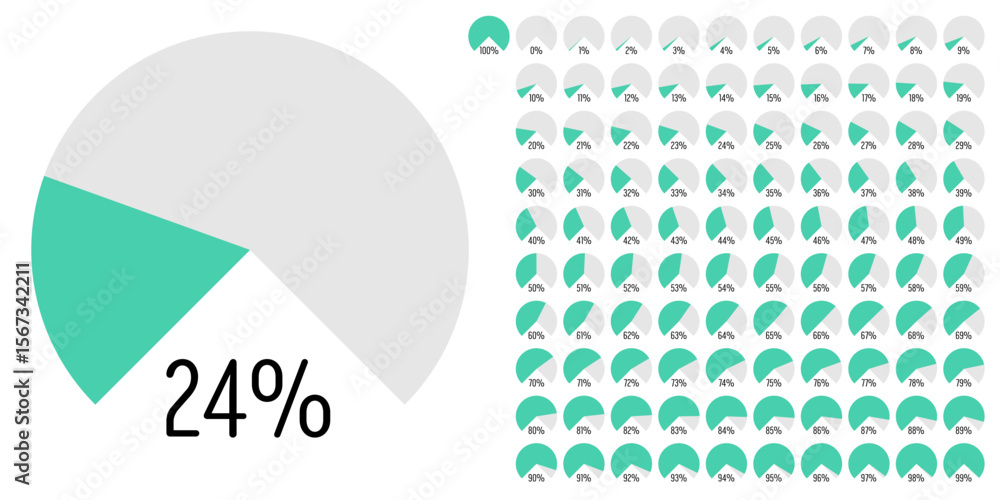Fototapete set of circular sector arc percentage diagrams meters progress bar from 0 to 100 ready-to-use for we