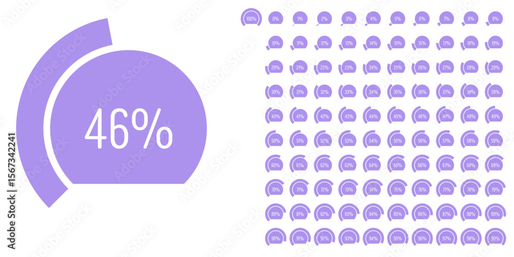 Fototapete set of circular sector arc percentage diagrams meters progress bar from 0 to 100 ready-to-use for we