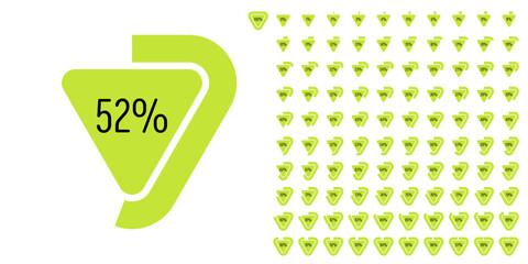 Set of triangle percentage diagrams meters from 0 to 100 ready-to-use for web design, user interface UI or infographic - indicator with green