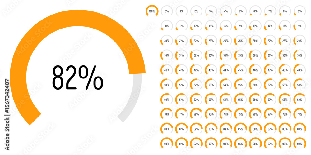Fototapete set of circular sector arc percentage diagrams meters progress bar from 0 to 100 ready-to-use for we
