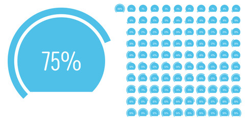 Set of circular sector arc percentage diagrams meters progress bar from 0 to 100 ready-to-use for web design, user interface UI or infographic - indicator with blue