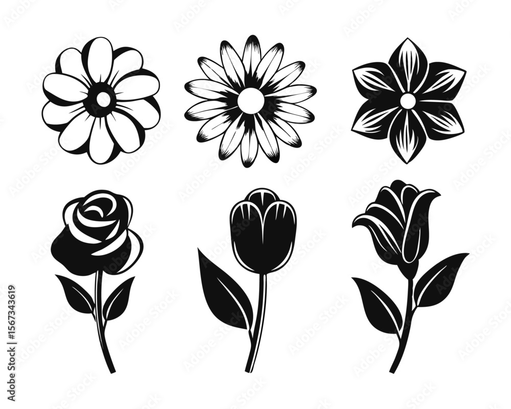 Aufkleber a curated collection of simple stylized floral elements presented in a clean modern aesthetic perfec