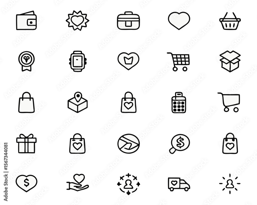 Poster comprehensive collection of thin line icons representing various aspects of shopping and commerce ea