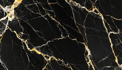 Polished Black Marble Texture Featuring Gold Veins and Natural Patterns