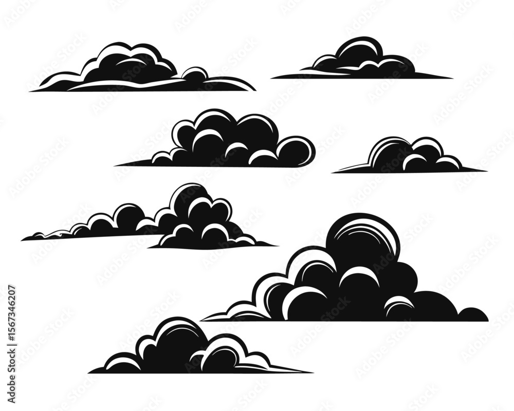 Poster architectural design elements a collection of stylized cloud silhouettes for blueprint and presentat