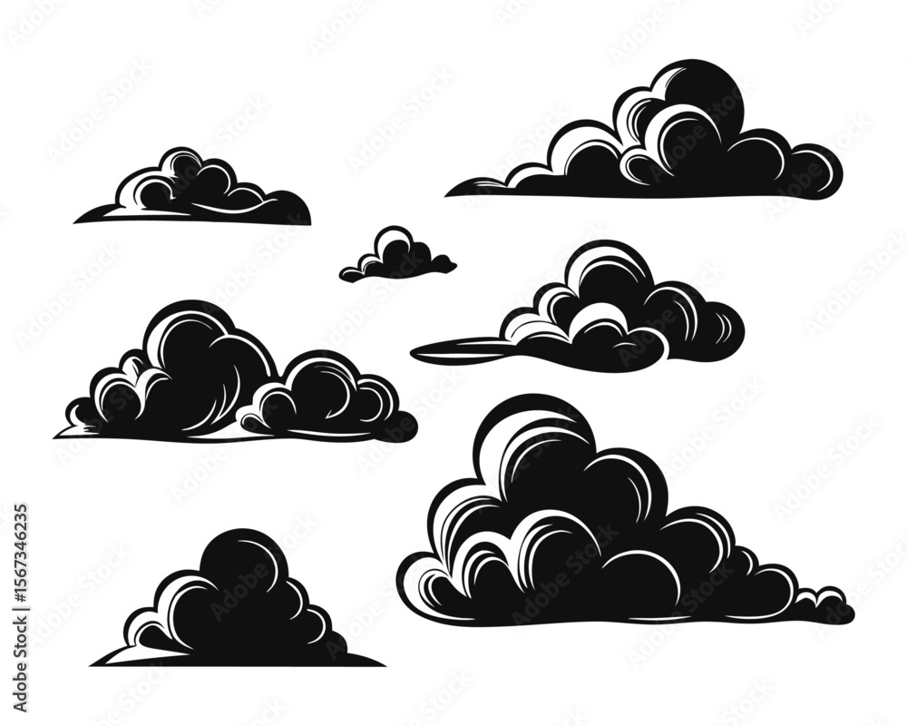 Poster architectural design elements a comprehensive collection of stylized cloud silhouettes for blueprint