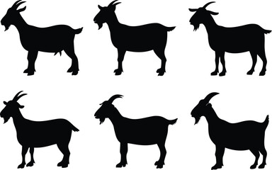 Goat silhouette vector set, black goat silhouette icon bundle 