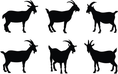 Goat silhouette vector set, black goat silhouette icon bundle 