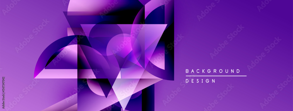 Poster Abstract purple design features overlapping geometric shapes. Gradient colors create dynamic visual effect. Modern background suitable for various projects.