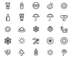 Fototapeta premium Comprehensive collection of graphic elements representing sun protection featuring symbols for sunscreen skin care and outdoor safety in a vibrant color palette suitable for various applications