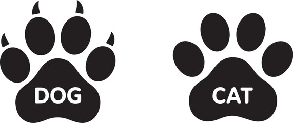 Fototapeta premium Black cat and dog paw print vector icon design with animal footprints