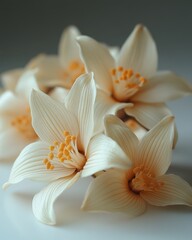 Fototapeta premium Elegant White Floral Arrangement Close-up floral white close-up elegant bloom petals stamen cream ai